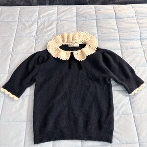 Zara Black Sweater with Cream Lace Collar